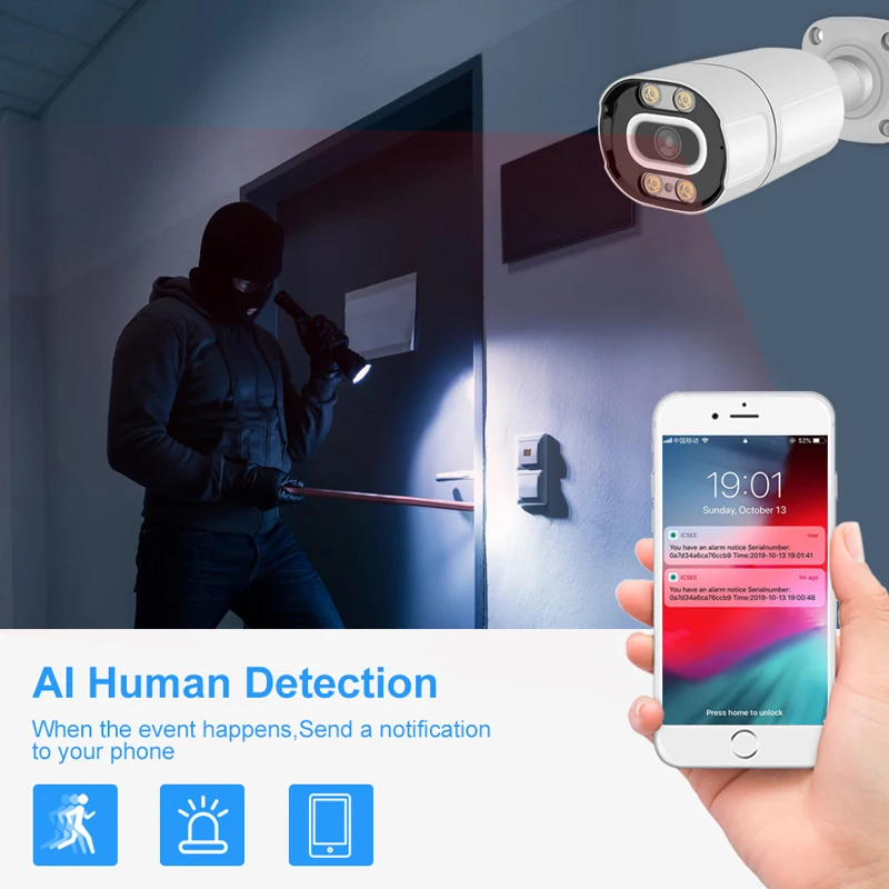 Smar-cámara de seguridad CCTV impermeable para exteriores, videocámara IP de visión nocturna de 48V, POE opcional, H.265, 20FPS, 2MP, lente ancha de