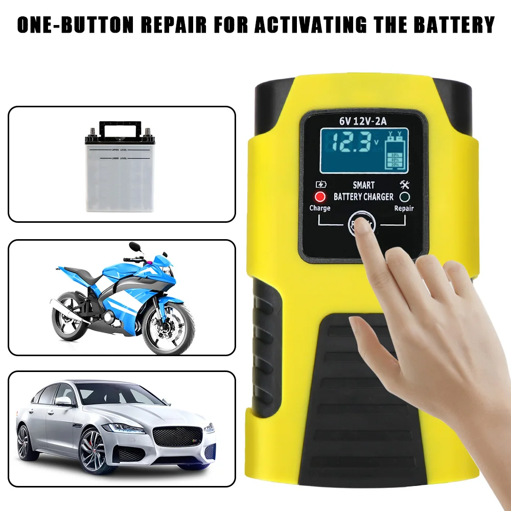 6V 12V 2A Car Battery Charger EU Plug Tester Automatic Smart Digital LCD Display Power Pulse Repair Tools Motorcycle Accessories