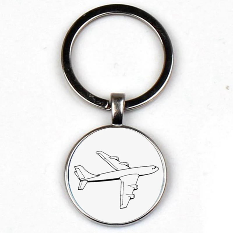 Cute Cartoon Airplane Charm Keychain Gift Cartoon Airplane Key Ring Travel Discovery Glass Dome Souvenir Traveler Party Car Bag