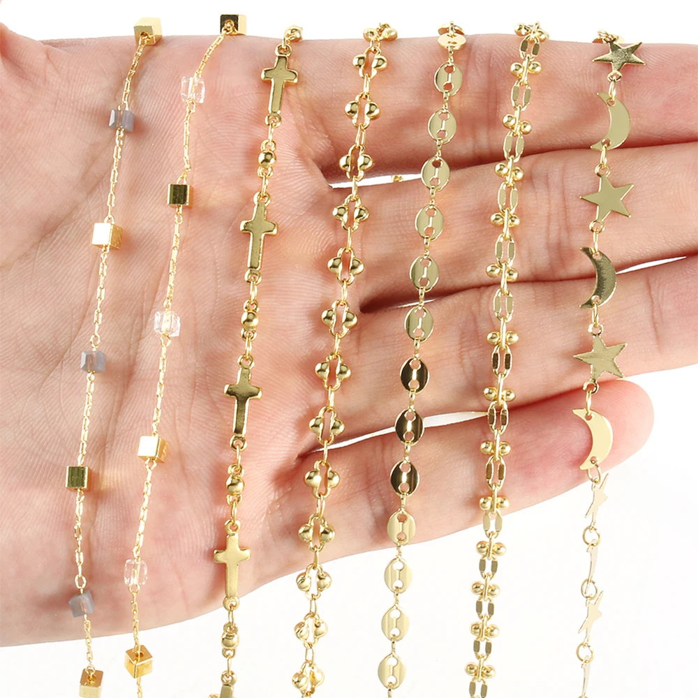 

1M Gold Color Moon Star Cube Shape Stainless Steel Beads Chain for Jewelry Making DIY Bracelets Necklace Ankles Accessories