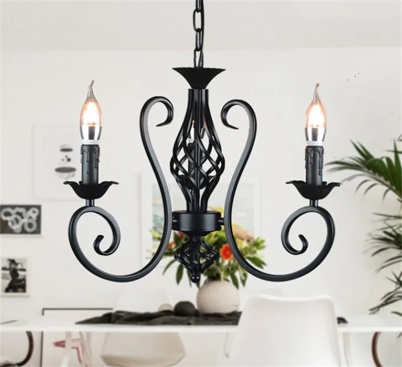 Industrial lustre chandelier wrought iron E14 candle light chandeliers vintage candlestick retro black white hanging lamp