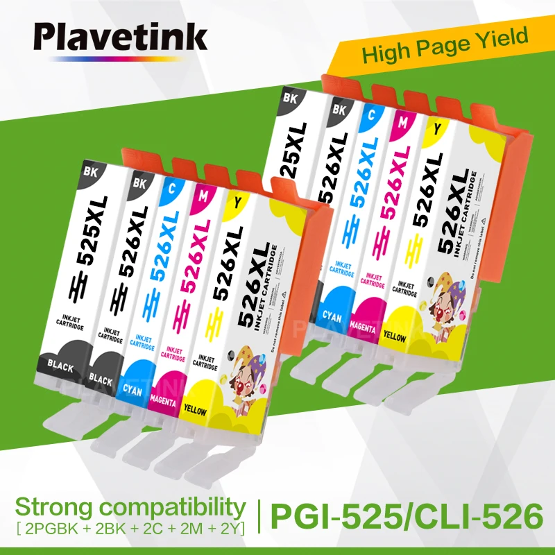 Plavetink 10 PCS PGI525 CLI526XL Printer Ink Cartridge Compatiable For Canon PGI 525 CLI 526 XL For Canon PGI-525 CLI-526 XL