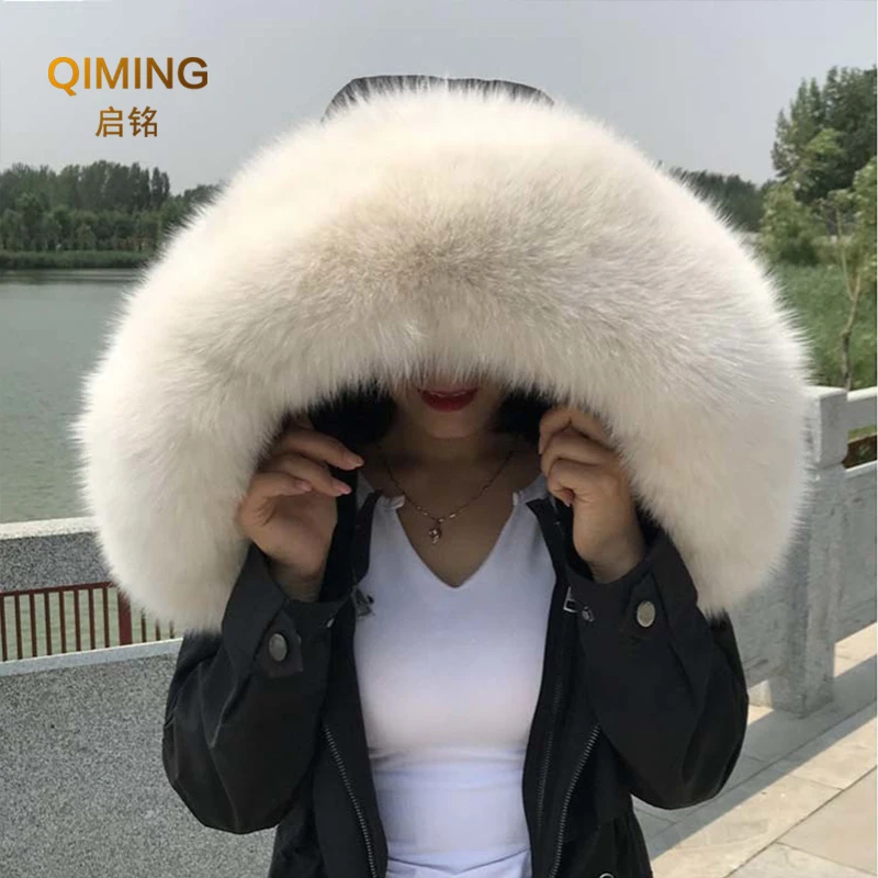 Natural Real Fox Fur Collar Fashion Scarves For Ladies Women and Men Coat Jacket Winter Luxury Fur Scarf Woman Black White Shawl