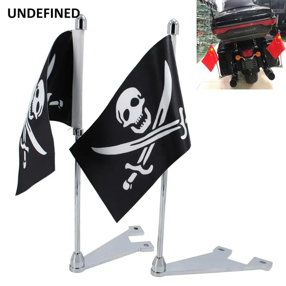 

Motorcycle Skull Pirate Flag Pole Exhaust Pipe Side Mount For Harley Touring Electra Glide Street Glide Road King FLHT