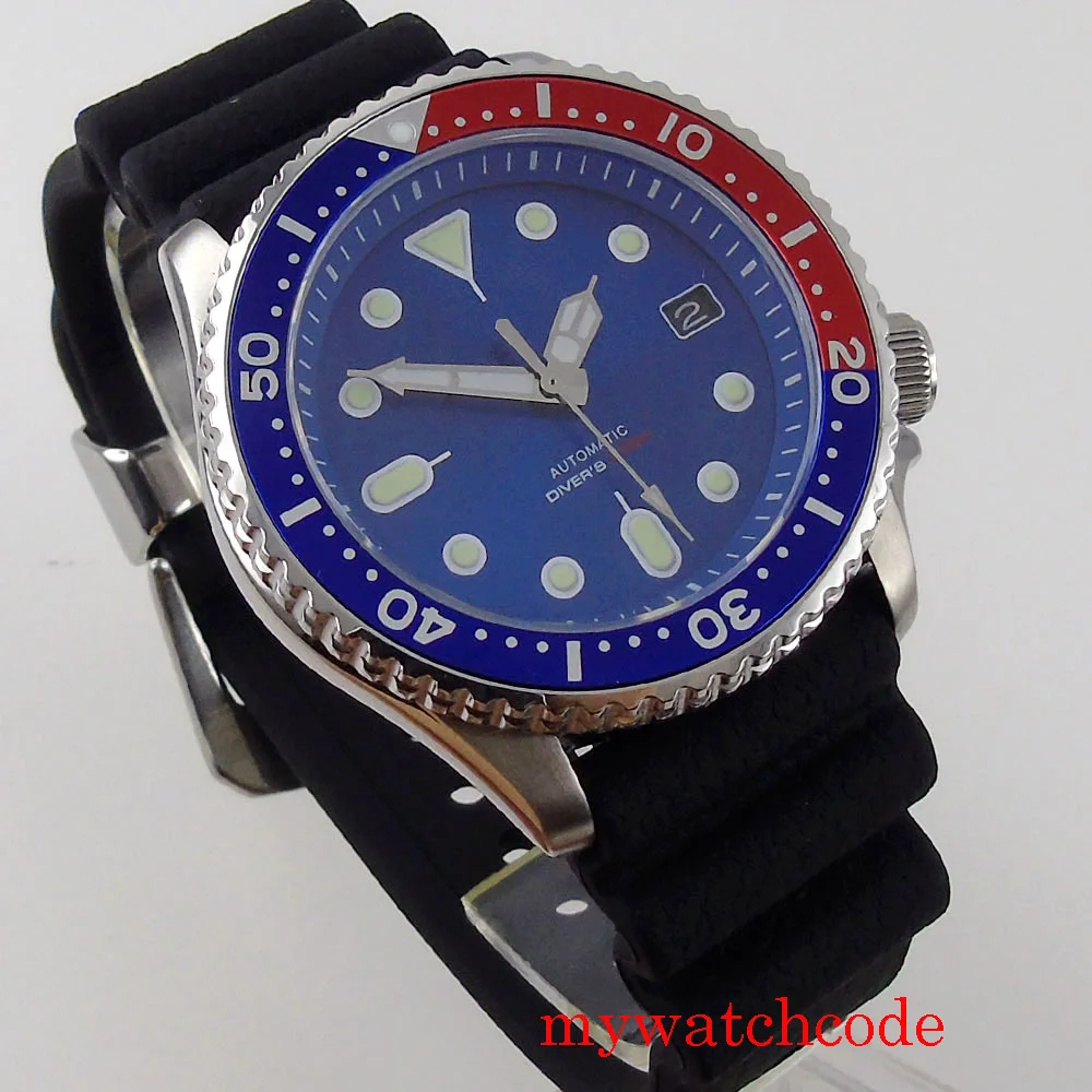 Montre automatique NH35A pour hommes, 41mm, cadran bleu, marques lumineuses, bracelet en caoutchouc, verre saphir, étanche à 200m