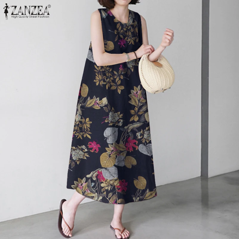ZANZEA Women \'s  Summer Dress Sleeveless Sarafans Sundress Ladies Long Maxi Vestidos  Robe Femme Beach Party Dresses 7