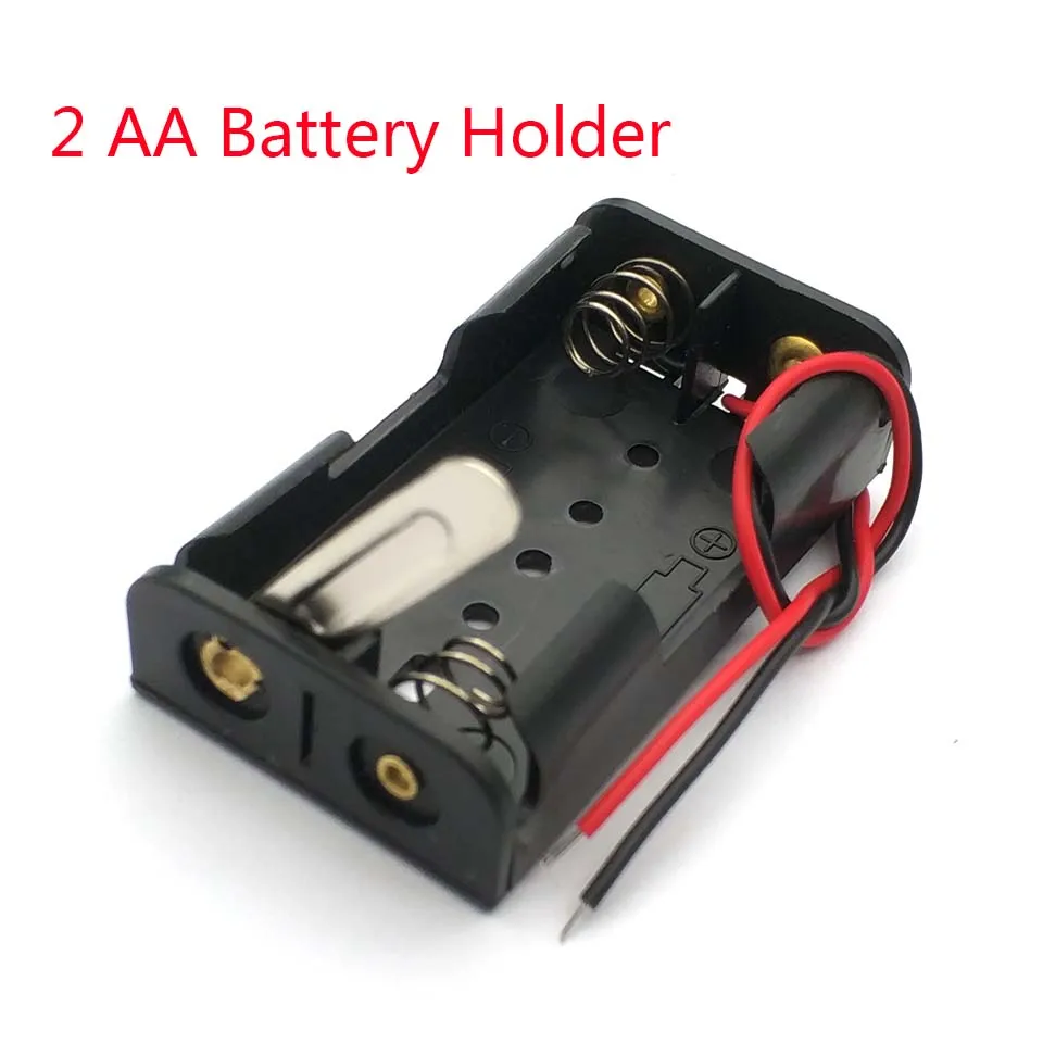 유선 2X1.5V AA 배터리 홀더 플라스틱 케이스 보관함 검정색, 금속판 로봇 실험