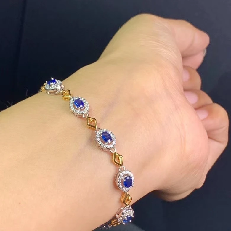 KJJEAXCMY fine jewelry 925 sterling silver inlaid natural sapphire bracelet fashion girl hand bracelet support test