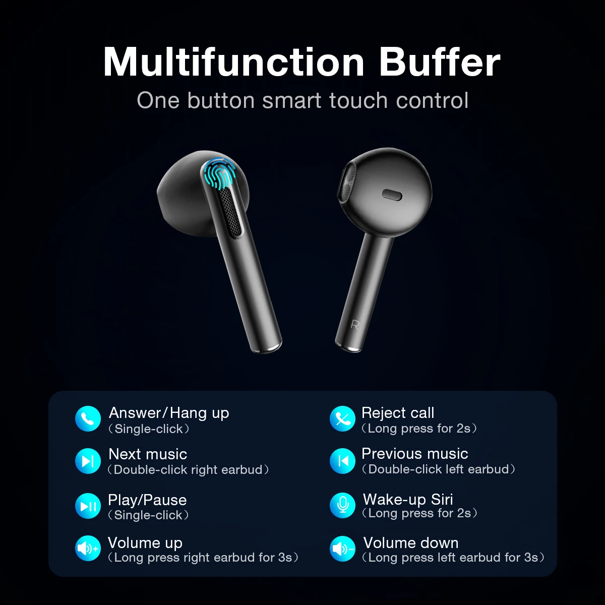 ZQB A2 Mini In-Ear Bluetooth Headphones Touch Control Headset Hifi Stereo Sound Earphone with Charging Case Earbuds White