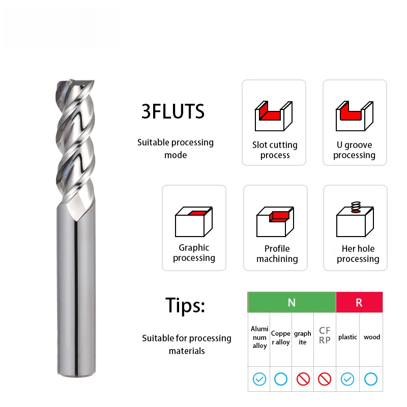 Q.Grt HRC50 3 Flute carbide End mill Aluminum CNC Milling Cutter Tungsten Carbide Milling Cutter End mill for AL EndMillS