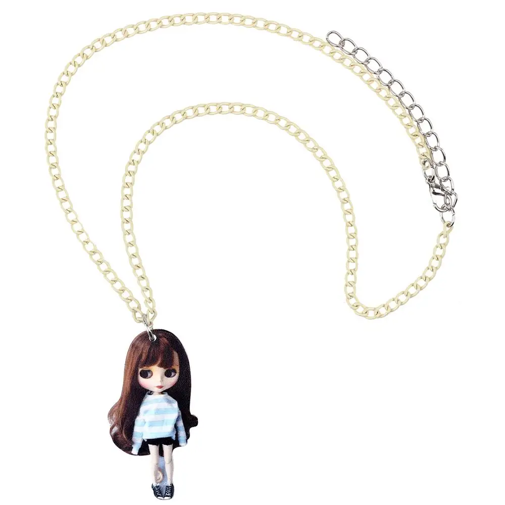 WEVENI Acrylic Sweet Long Hair Girl Doll Necklace Pendant Choker Party Jewelry 2019 New Design Girls Teens Festival Charms Gifts