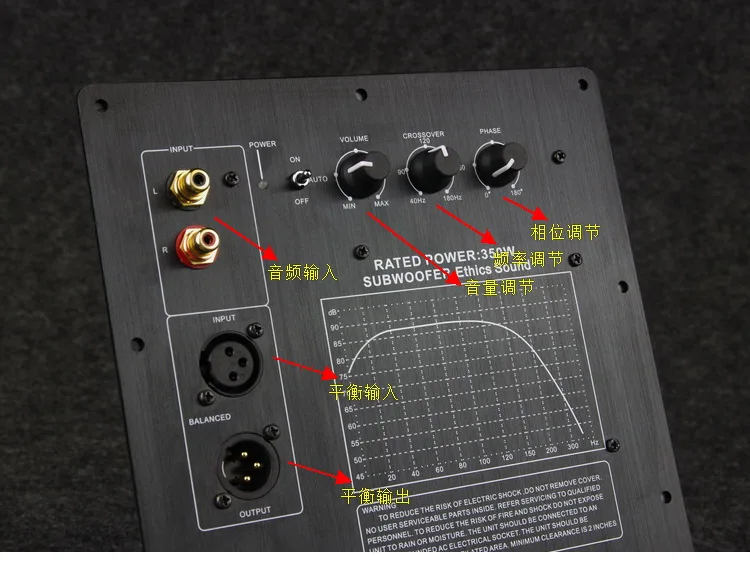 Placa amplificadora de subwoofer de 350W con algoritmo EQ dinámico, subwoofer amplificador adecuado para placa de subwoofer de 10 ~ 12 pulgadas