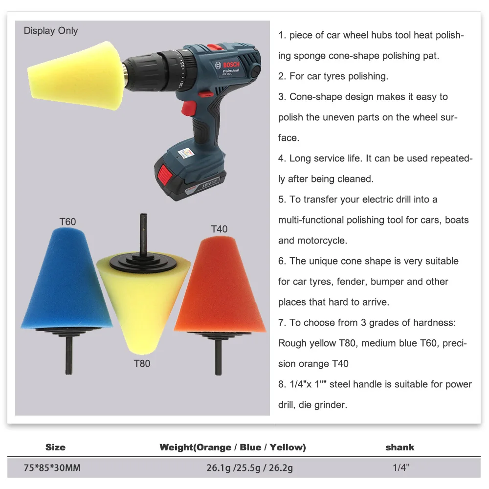 Power Drill Tool Set Sponge Polishing Pad Cone Shaped Car Buffing Pads For Car Wheel Hub Cleaning