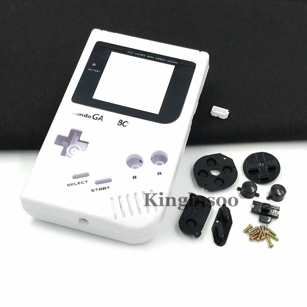 White shell case for Gameboy Classic GB GBO DMG-01 Console Housing cover w/ Glass screen lens black button