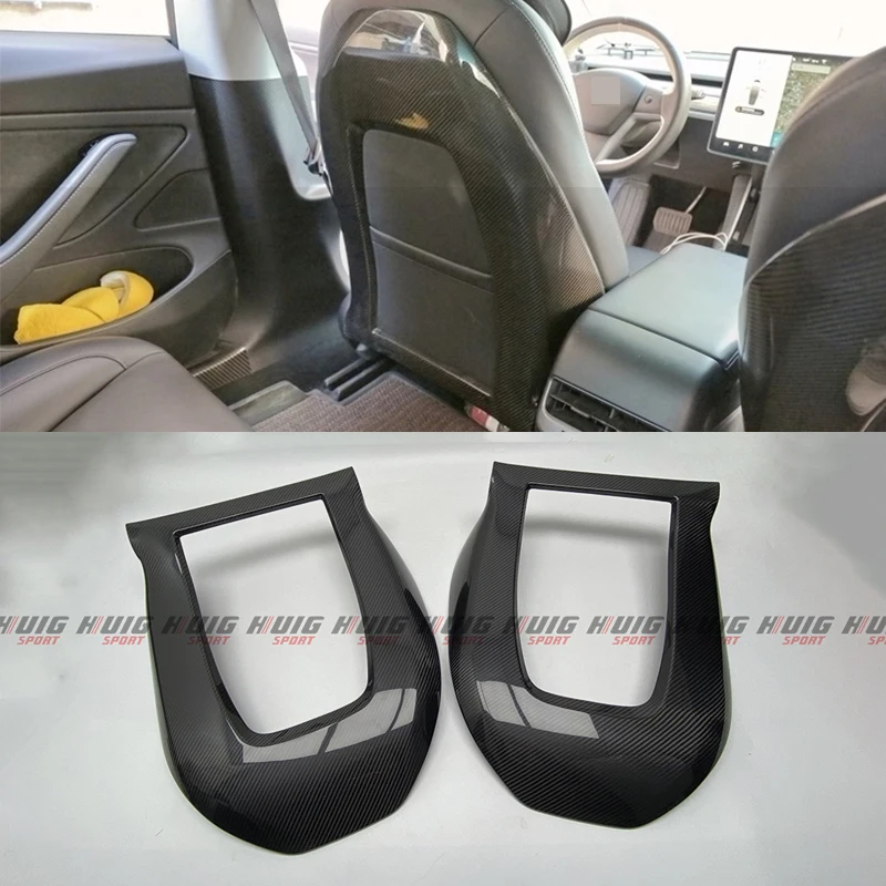 

2pcs Carbon fiber seat cover back paste Interior Rear Seats Anti-Kick Kickproof Cover For Tesla Model 3 Model Y 2016-2021