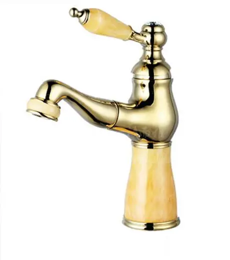 

Vidric fashion jade and brass construction gold finished bathroom basin faucet,sink tap mixer with pull out shower head