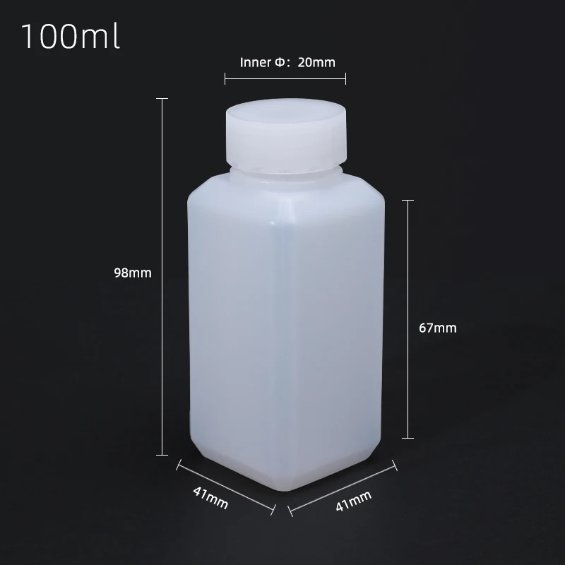 

Empty 100ML Square Bottle Leakproof liquid Reagent Bottles Narrow Mouth HDPE Storage Containers Food Grade