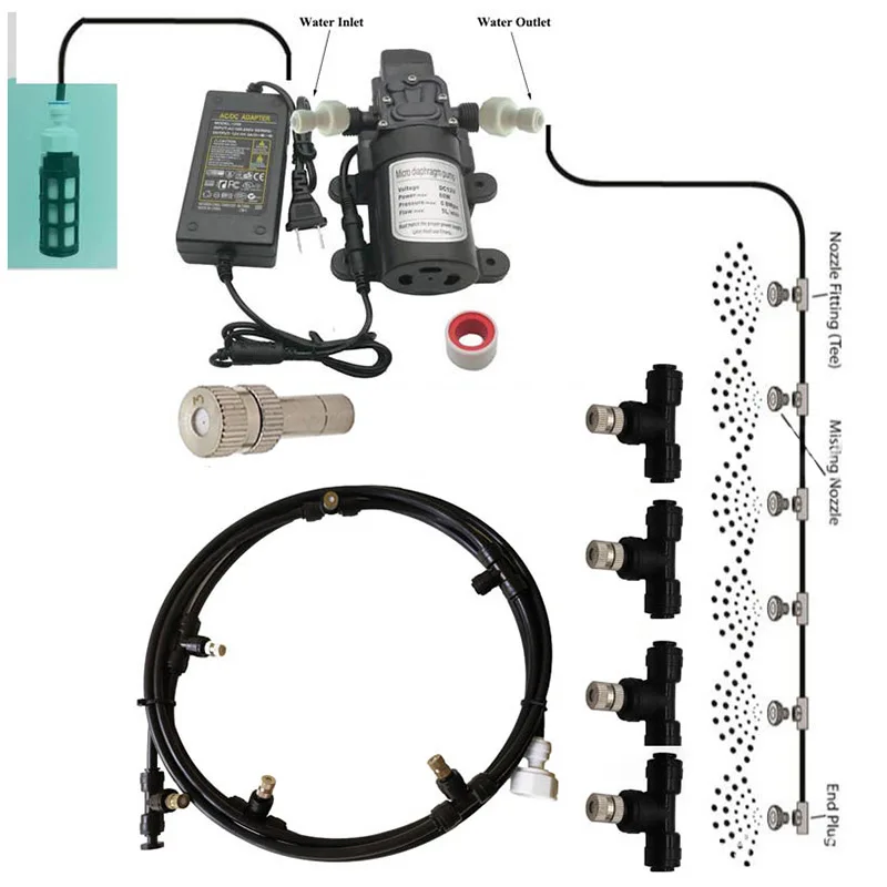 

12v pump + power supply + tap water quick plug spray system set, trampoline cooling, humidification and dust removal