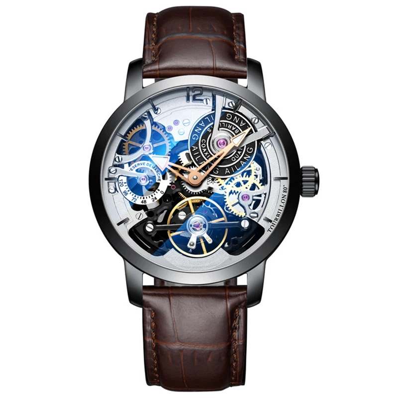 Original design watch automatic tourbillon wrist watches men montre homme mechanical Leather pilot diver Skeleton