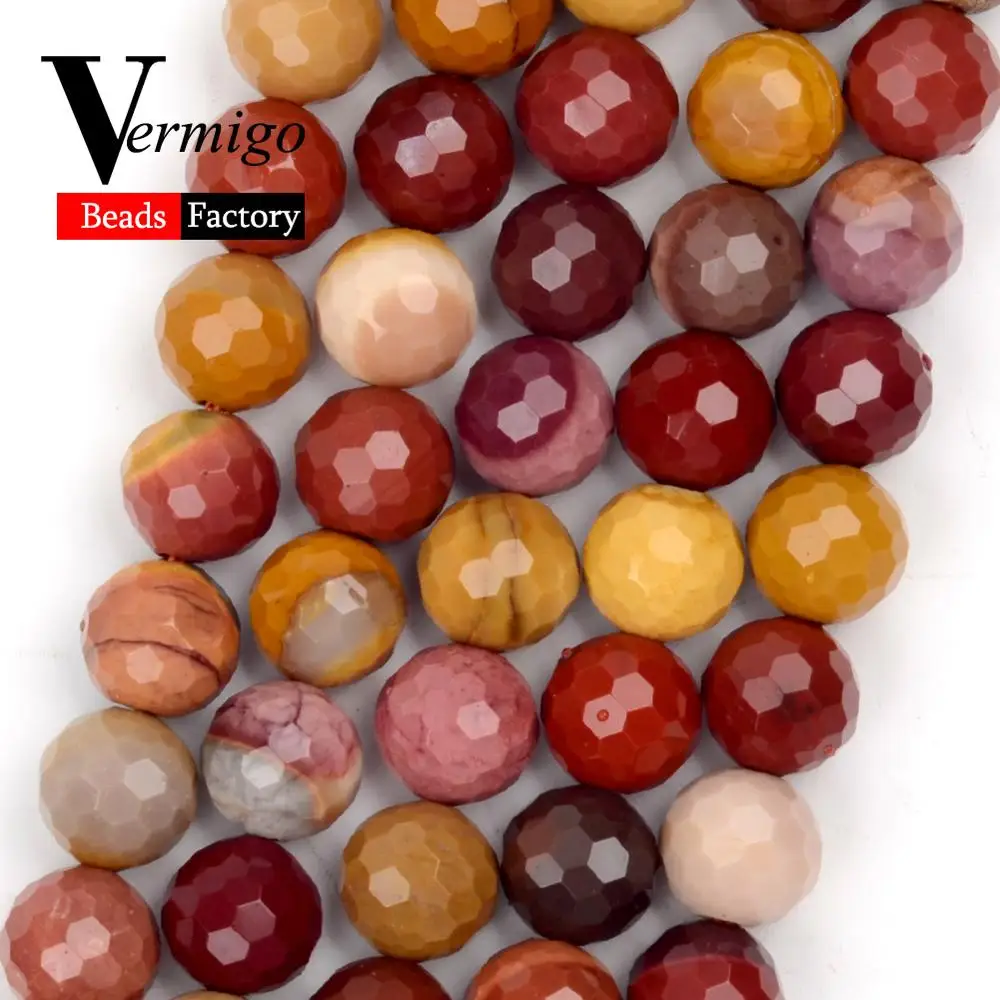 

46pcs Natural Stone Beads 8mm Faceted Mookaite Round Loose Beads for Jewelry Making Bracelets Jewellery Accessories 15"