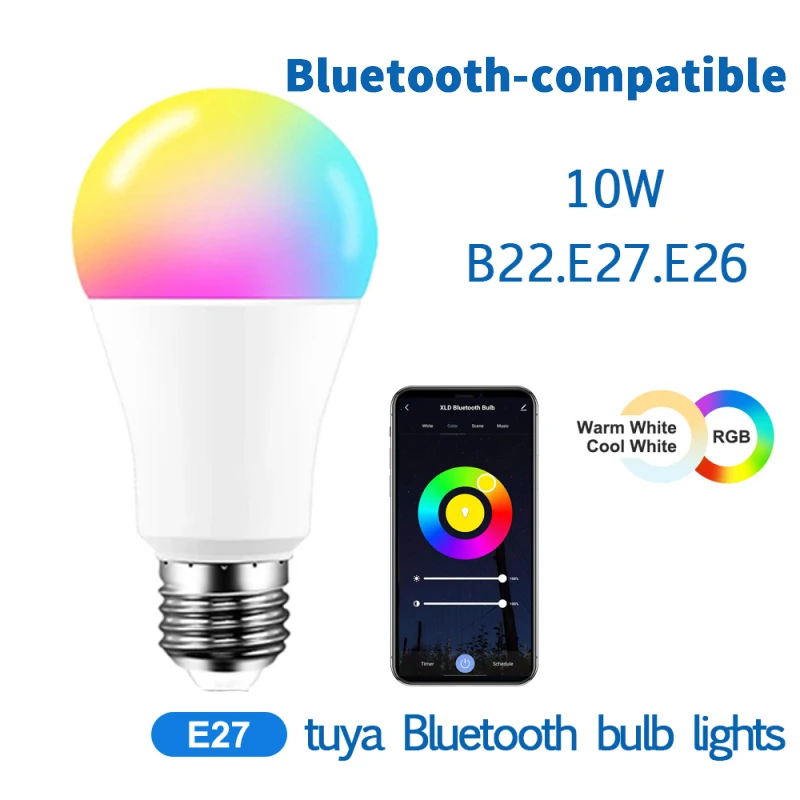 

Led Bulb Tuya Compatible Smart Led Bulb E27/B22 RGB Dimmable APP Control Adjustable 10W 1000LM Led Light Bulbs Home Lighting HOT