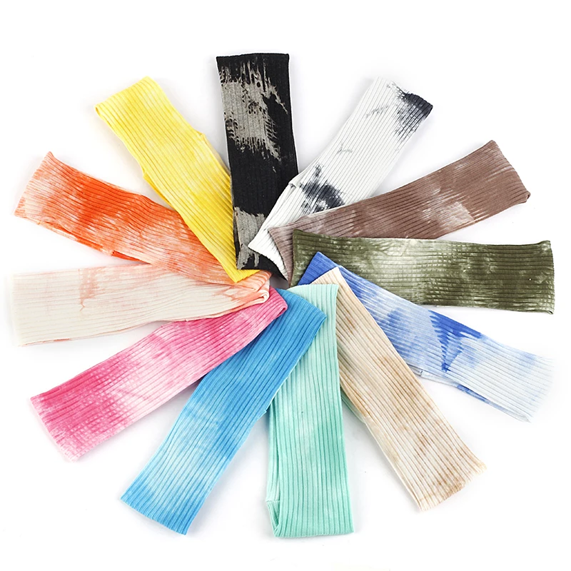 Cukierki kolor noworodka Hairband Tie Dye paski nici s dla dziewczynek chusta na głowę dziecko płaskie Hairband maluch włosów akcesoria 0-12 miesięcy
