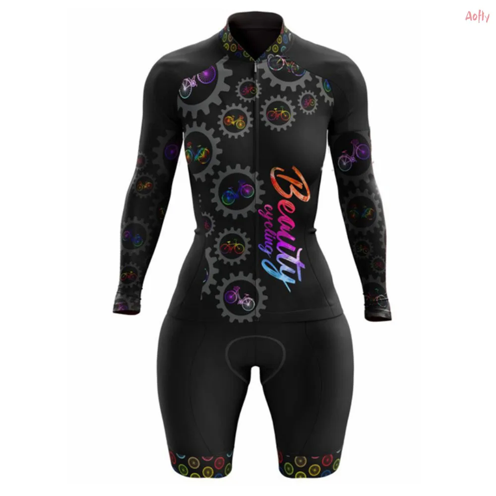 

Vezzo Cycling Clothing,Little Monkey Women's Long Sleeve Cycling Jumpsuit,Female Cyclist Shorts With Gel,Bike Clothing Gradient