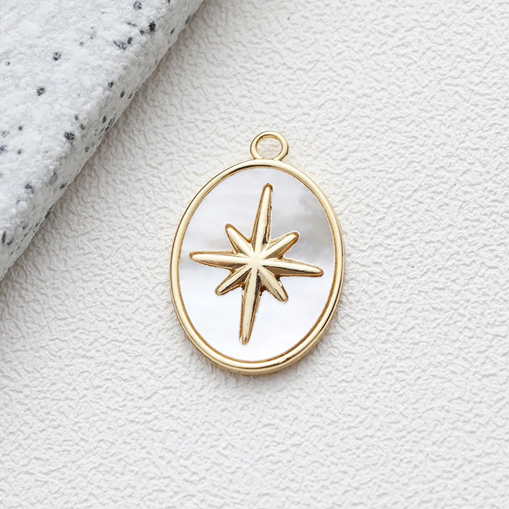 2PCS Oval Shell Celestial North Star Pendant  minimalist Charms for Jewelry Making Necklace Supplies DIY 14k Gold Plated