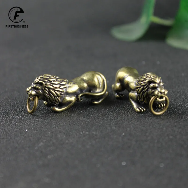 Retro Copper Lion Figurines Miniature Desktop Decoration Ornament Brass The King of Grassland Animal Statue Home Decor Accessory