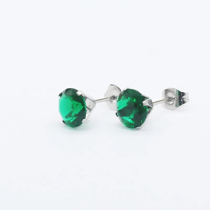 Size 3mm to 8mm 316L Stainless Steel Green Color Round Zircon Stud Earrings  No Fade Allergy Free Brief Jewelry