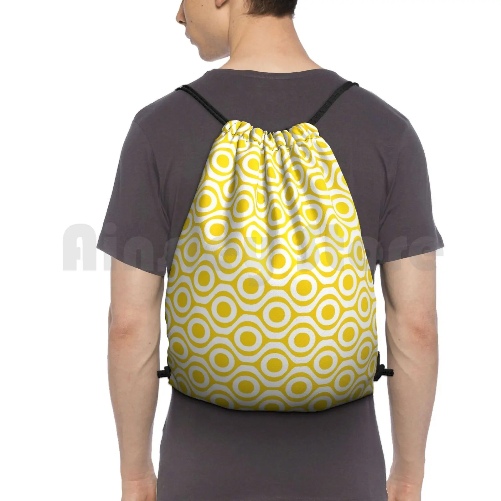 Yellow Dot Wave Retro Pattern Backpack Drawstring Bag Riding Climbing Gym Bag 1950s 1960s 1970s 50s 60s 70s Fashion Funky