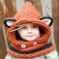 Invierno niños orejas de zorro hecho a mano gorro bufanda conjuntos para niños de 1 ~ 10 años bufandas para niñas envío gratis