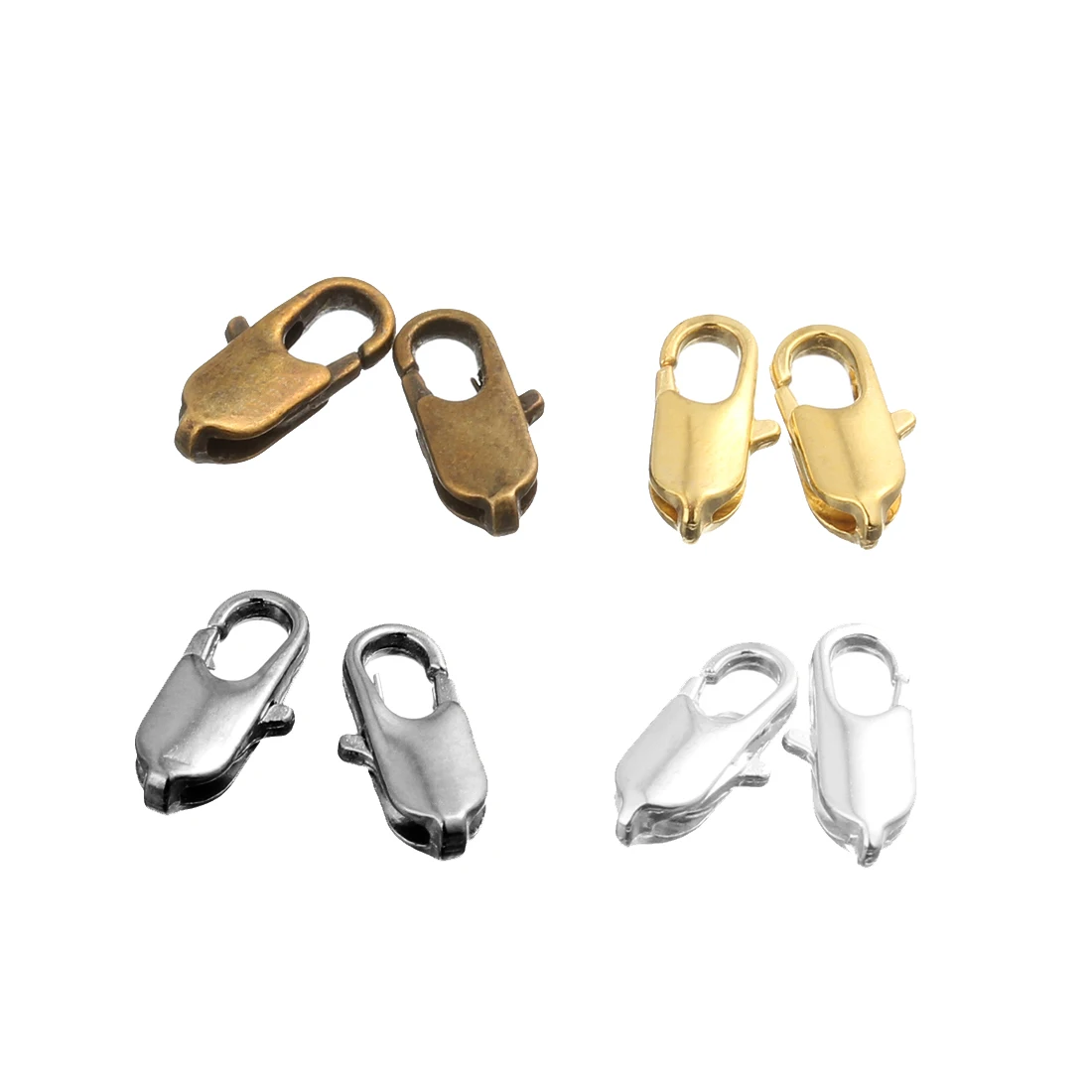 30 unids/lote de cierres de langosta de Metal de Color dorado rodio con dije de bronce antiguo, conectores de joyería para collar y pulsera DIY de 12x5mm