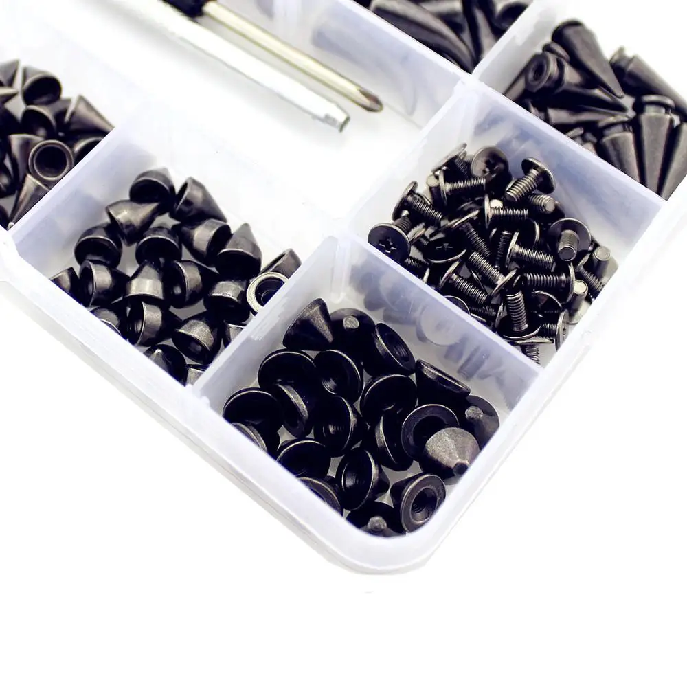 Mixed 10 Designs 120pcs Metal-Black Spikes And Studs For Clothes DIY Punk Rivets For Leather Bag shoes Handcraft With Tools