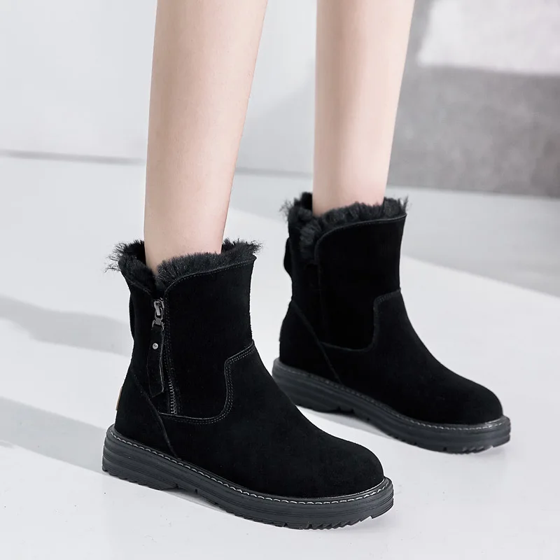 New Winter Boots Women Genuine Leather Shoes Cow Leather Women Snow Boots Warm Shoes Cold Winter Woman Ankle Boots L041