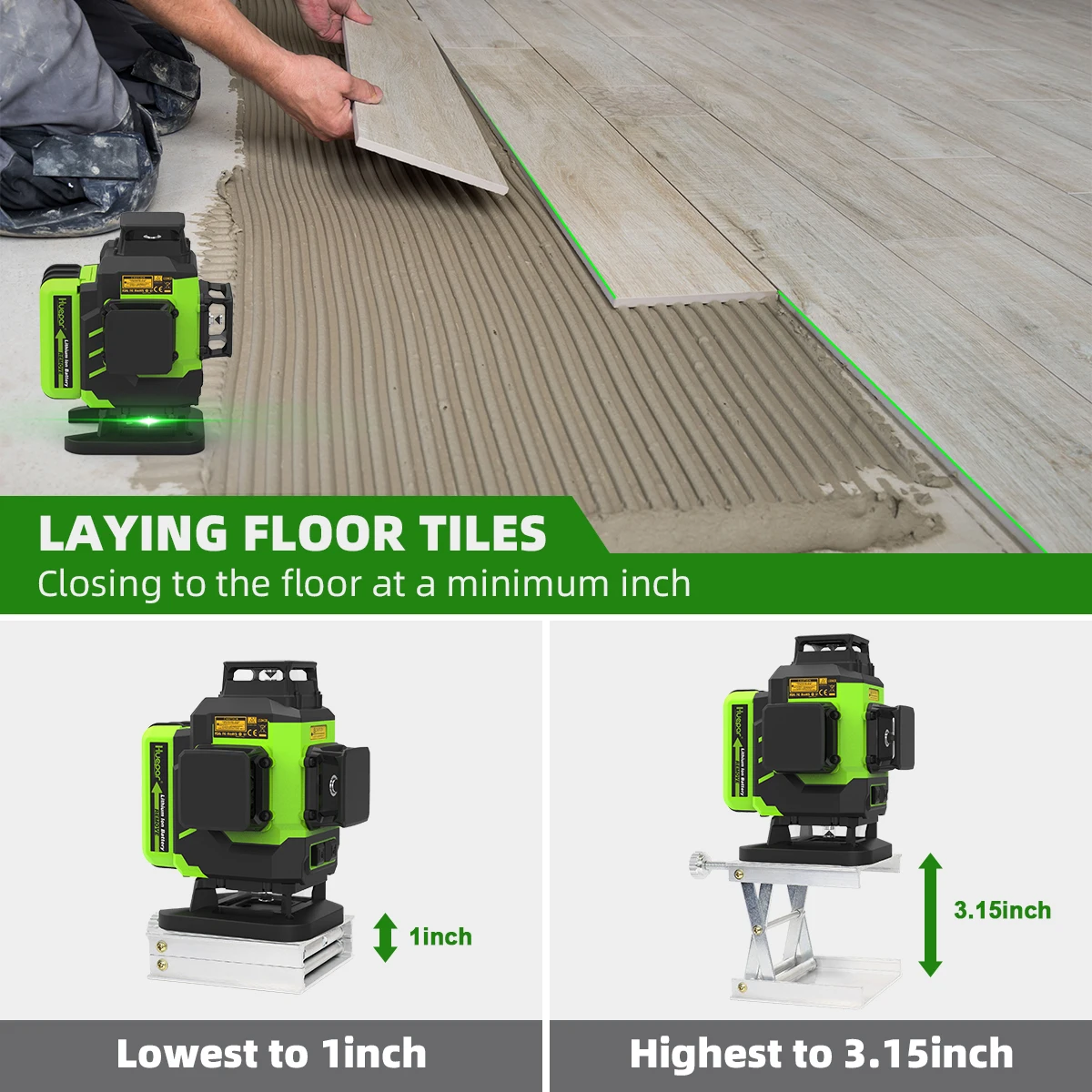 Huepar LS04CG 16 linee Green Beam 4D Cross Line Piastrellatura Utensili laser per pavimenti Osram Orizzontale e verticale con 2 batterie agli ioni