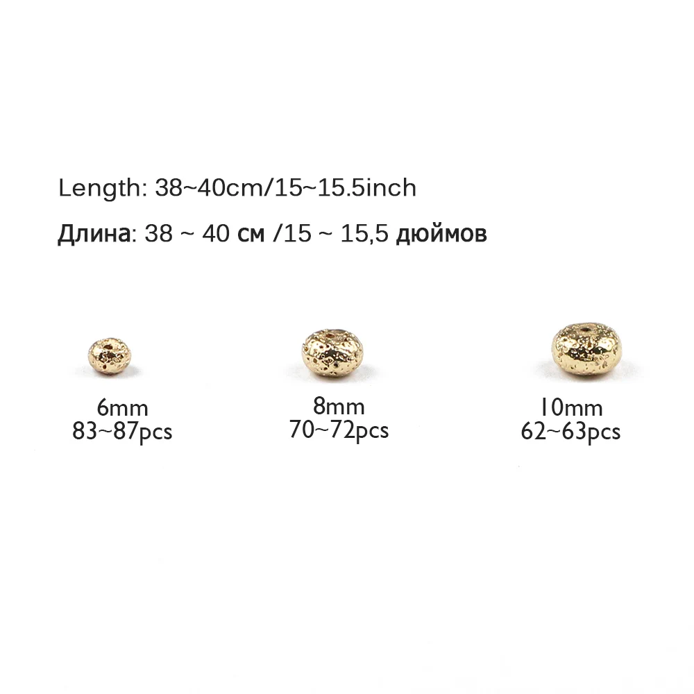 WLYeeS Natural Stone Beads DIY 14k Gold  Color Volcanic Lava Beads Lava Stone 6 8 10mm Flat Round Loose beads for Jewelry Making