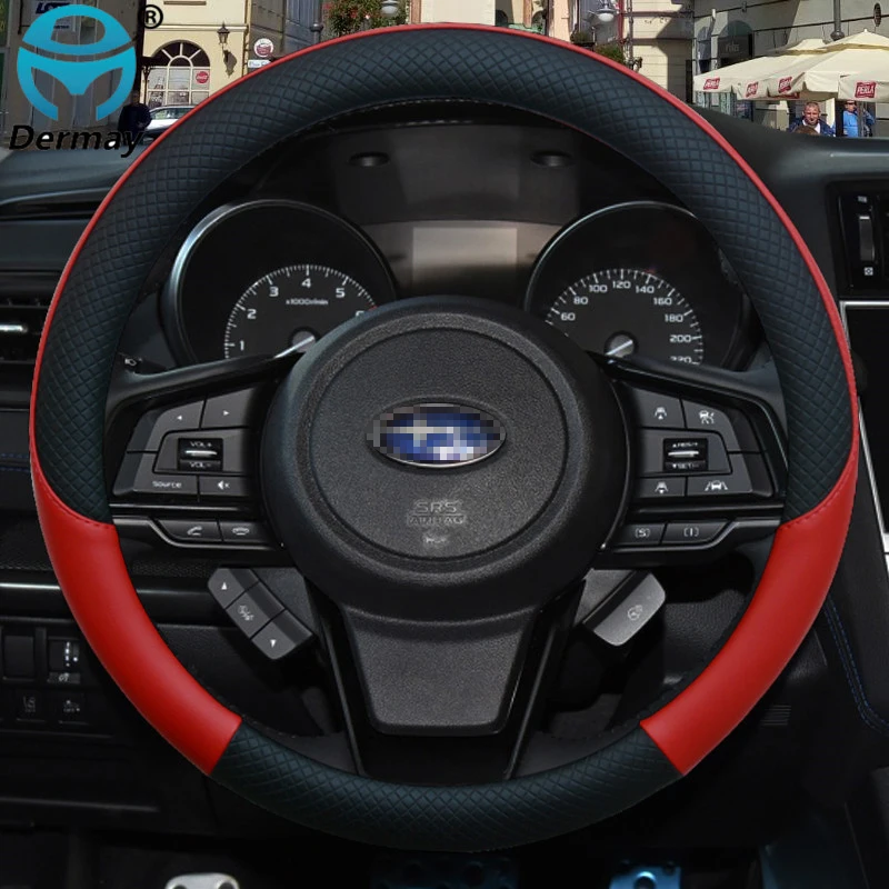 100% DERMAY Brand Leather Car Steering Wheel Cover Anti-slip for Subaru Forester Legacy XV BRZ WRX High Quality Auto Accessories