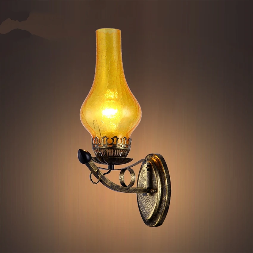 American country kerosene glass wall lamps loft bar restaurant retro iron aisle light balcony coffee shop sconces light fixtures