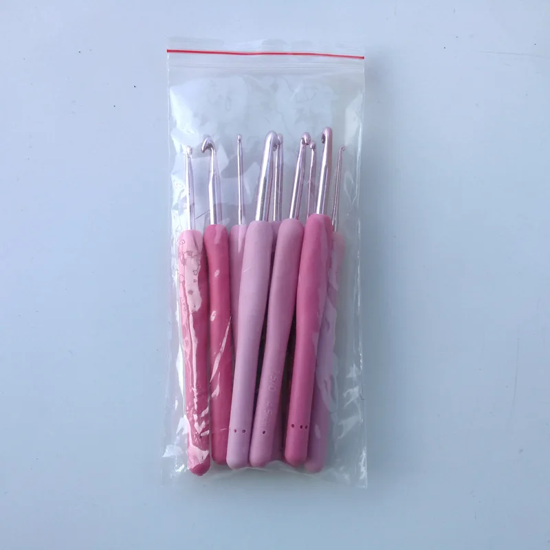 Juego de ganchos de ganchillo de aluminio TPR Rosa degradado, juego de agujas de tejer para hilo de tejer, ganchos de ganchillo en una bolsa, 2,0mm-6,0mm