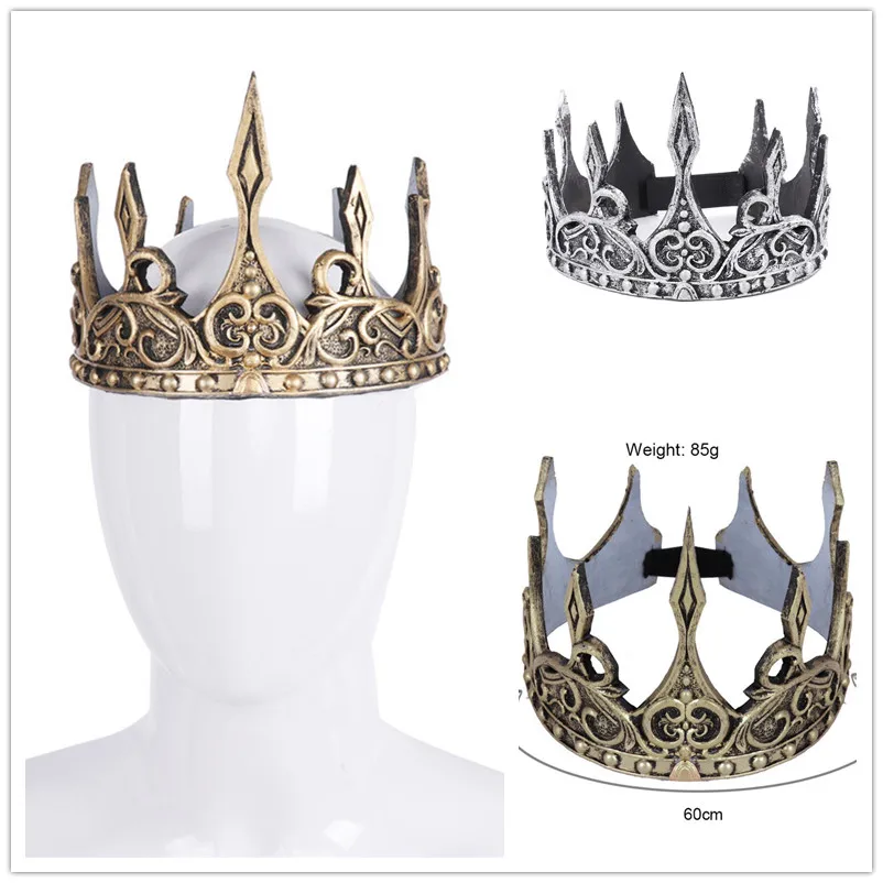 3D PU Foam Medieval Kings Crown Medieval Royal King Tiaras Crown Headwear Ancient Headdress Viking Corona Hombre King Dress Up