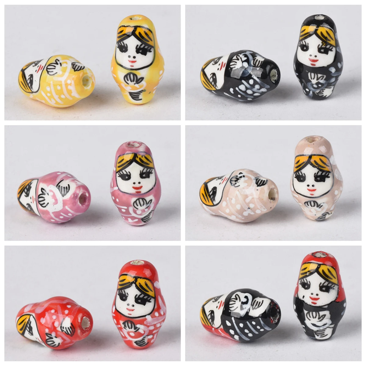 러시아 Matryoshka 인형 모양 패턴, 세라믹 도자기, 느슨한 공예 비즈 로트, 쥬얼리 제작, DIY 결과물, 5 개, 22x13mm 