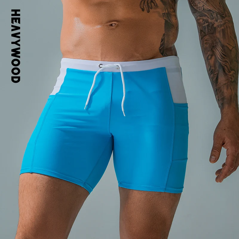 

Heavywood New Summer Men's Quick Dry Swimming Trunks Casual Sports Waterproof Beach Shorts Drawstring Pockets Hot Spring Boxers