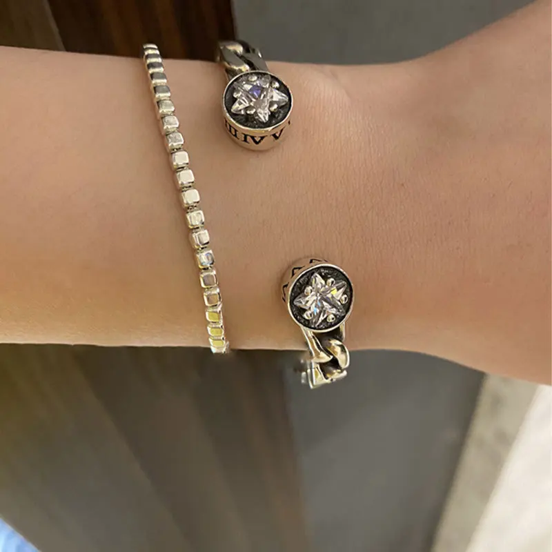 LIVVY Star Zircon Round Roman Digital Bracelet Woman Vintage Minimalist Personality  Handmade Party Jewelry Gifts