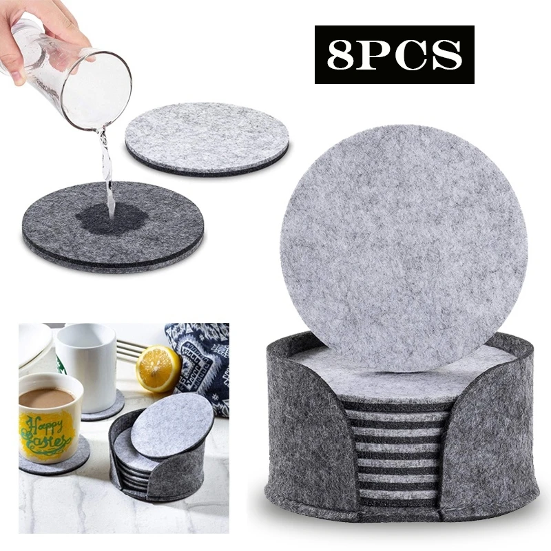 8Pcs Felt Drink Coaster Set Insulated Coaster Modern Decorative Drink Coasters Table Coasters Table and Chair Non-slip Mat