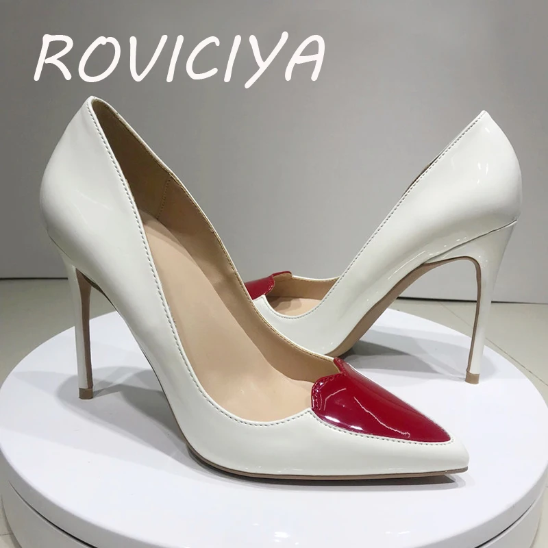 Sexy Pumps with Red Heart Women Shoes Classics 12cm High Heel Shoes Pointed Toe Women Party Wedding 10cm 8cm QP099 ROVICIYA