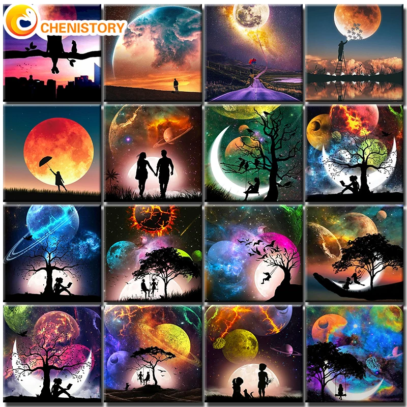 CHENISTORY 40x50cm Painting By Numbers Moonlight Couples Paint By Numbers On Canvas DIY Number Painting Scenery Home Decor Gift