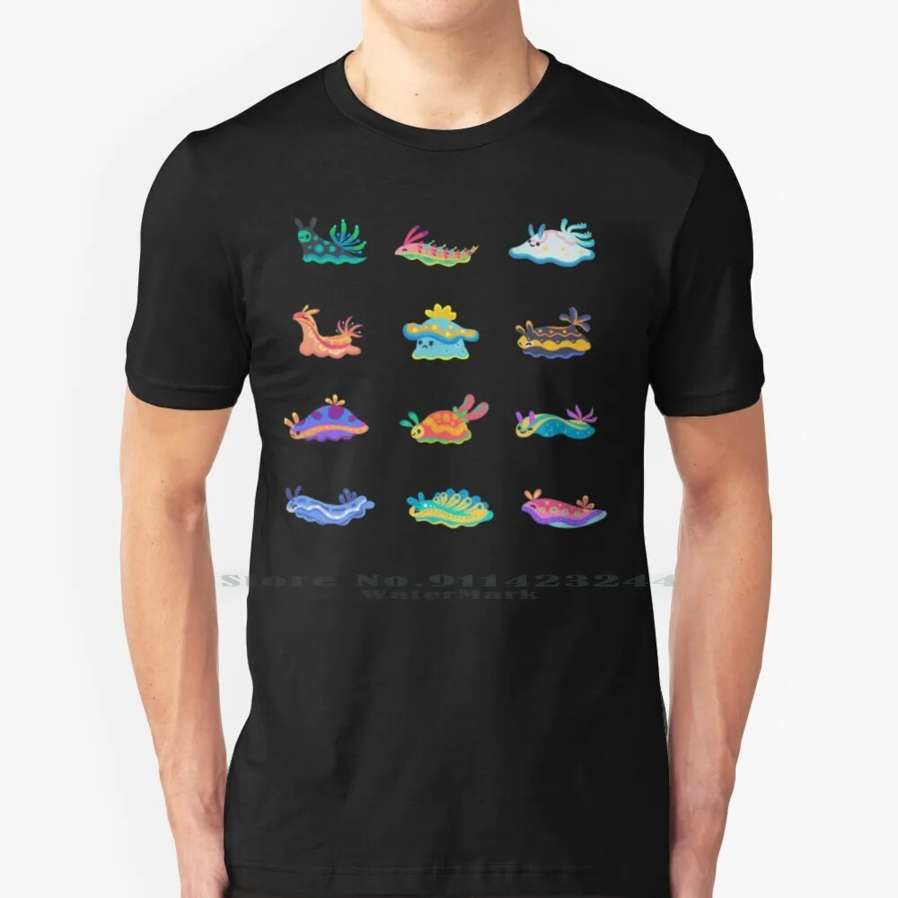 Sea Slug-Black 100% Cotton T Shirt Nudibranch Sea Slug Marine Life Ocean Fish Aquarium Cute Animal Kids Children Pattern Kawaii