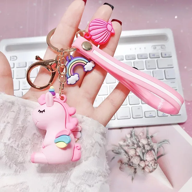 Cute Unicorn 3D Keychain Female Car Key Pendant Bag Backpack Ornaments Girl Child Lovers Gift Toy Kawaii Cartoon Phone Lanyard