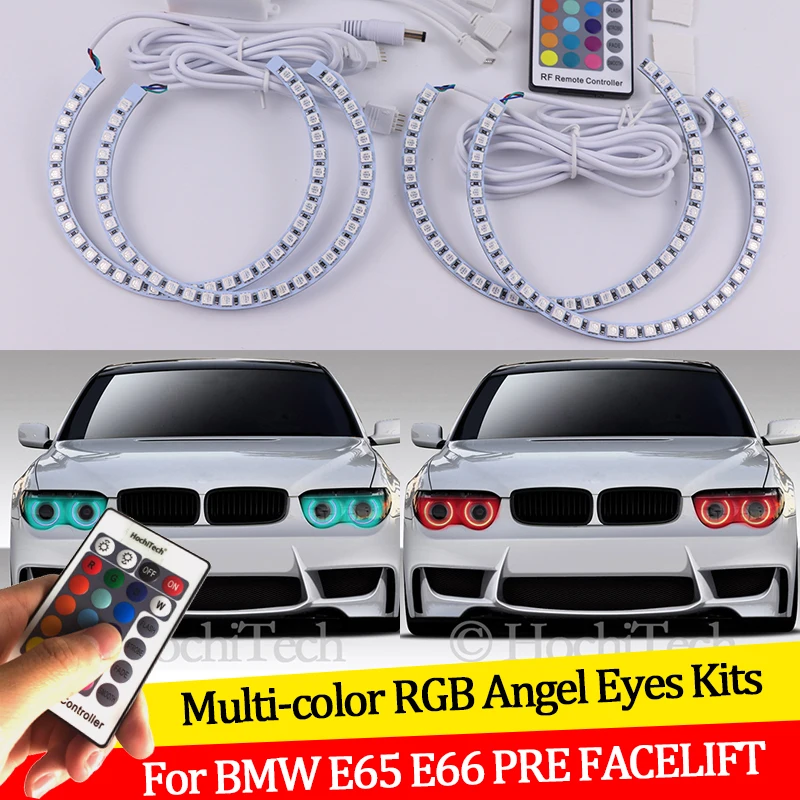

Для BMW E65 E66 PRE FACELIFT 745i 745Li 760Li 760i 2002-200516 цветов RGB Angel Eyes светодиодный Ring RF Wireless Control DRL